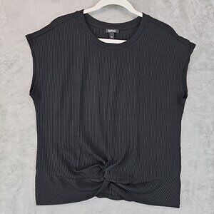 Buffalo David Bitton Twist Front Top Womens Size S Black Ribbed Knit Cap Sleeve